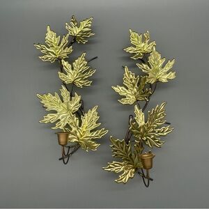 Home Interiors Brass Copper Leaf Branch Wall Sconce Set Vintage